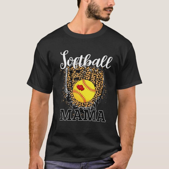 Softball Mamma Funny Baseball Leopard Älskare Mor" T Shirt (Framsida)