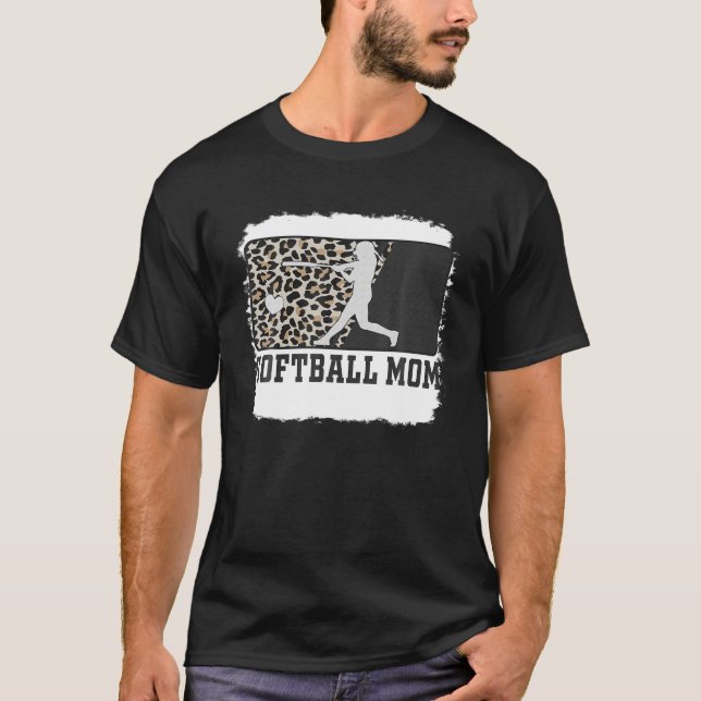 Softball Mamma Funny Mamma Life Leopard Bleached T Shirt (Framsida)