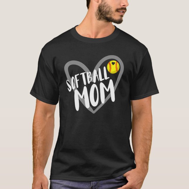 Softball Mamma Heart Mamma Mors dag T Shirt (Framsida)