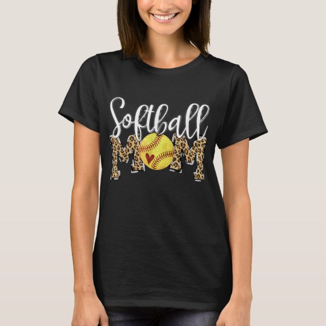 Softball Mamma Leopard Baseball Mamma Mors dag T Shirt (Framsida)