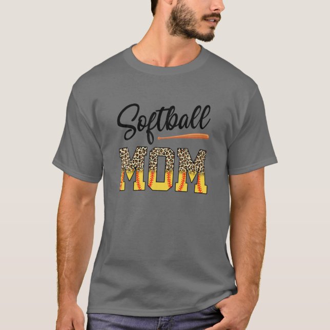 Softball Mamma Leopard Baseball Sports Älskare Mor T Shirt (Framsida)