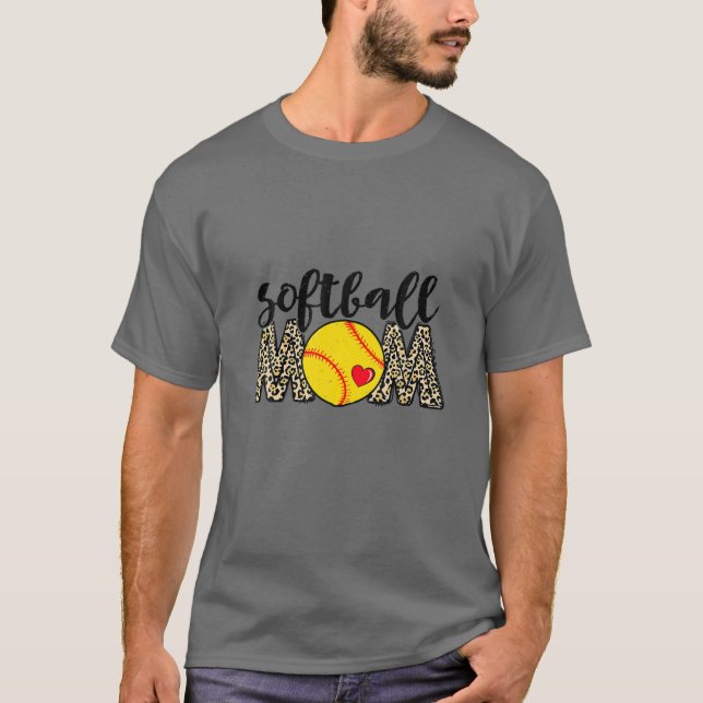 Softball Mamma Leopard Baseball Sports Älskare Mor T Shirt (Framsida)