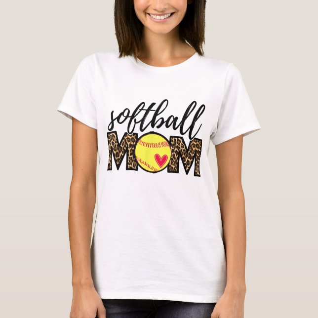 Softball Mamma Leopard Funny Baseball Mamma Mor T Shirt (Framsida)