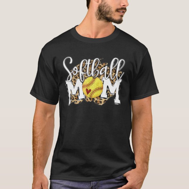 Softball Mamma Leopard Funny Baseball Mamma Mor T Shirt (Framsida)