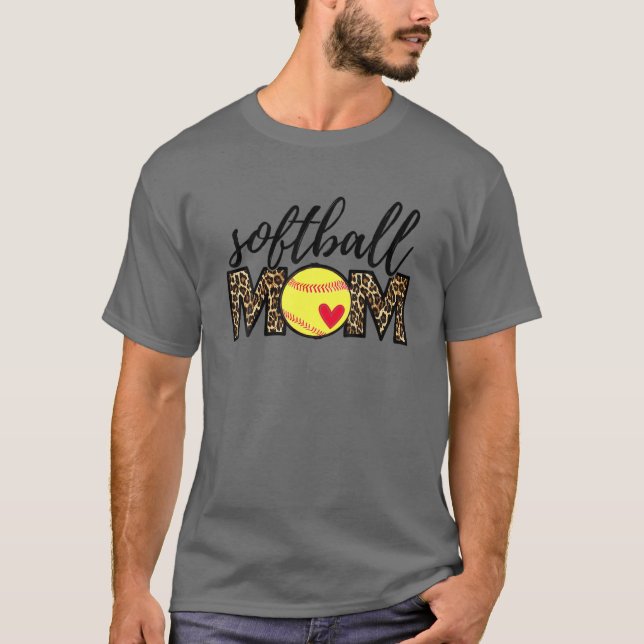 Softball Mamma Leopard Funny Baseball Mamma Mor T Shirt (Framsida)