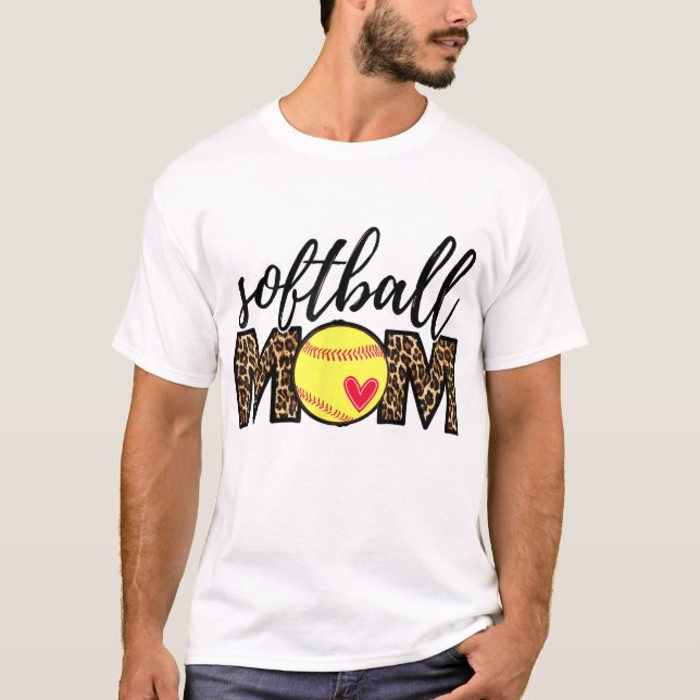 Softball Mamma Leopard Funny Baseball Mamma Mor T Shirt (Framsida)