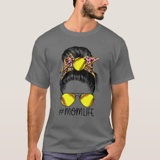 Softball Mamma Life Leopard Bandana Messy Bun Roli T Shirt