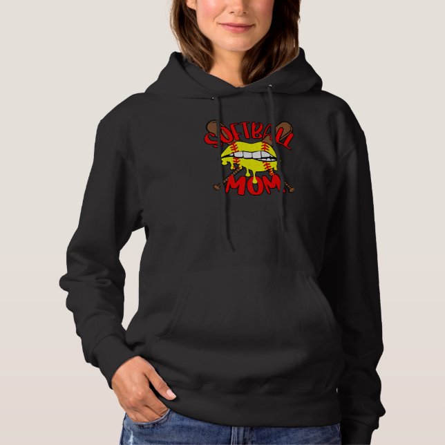 Softball Mamma Lip Bita Mamma Kvinnor i Mor T Shirt (Framsida)