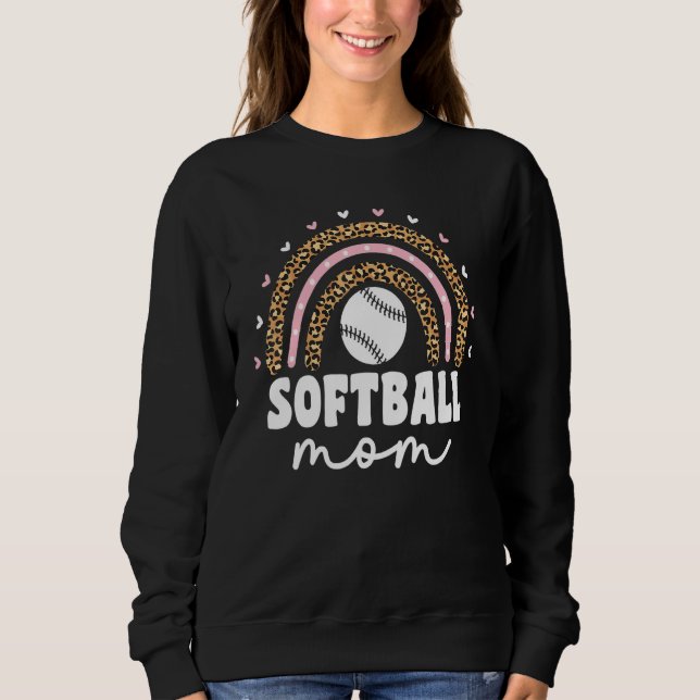 Softball Mamma Mamma Leopard Rainbow Catcher Pitch T Shirt (Framsida)