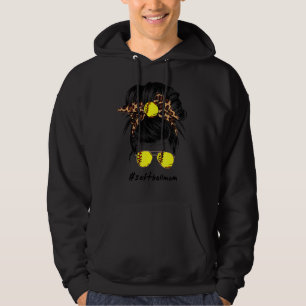 Softball Mamma med leopard och Messy Bun Playe Hoodie