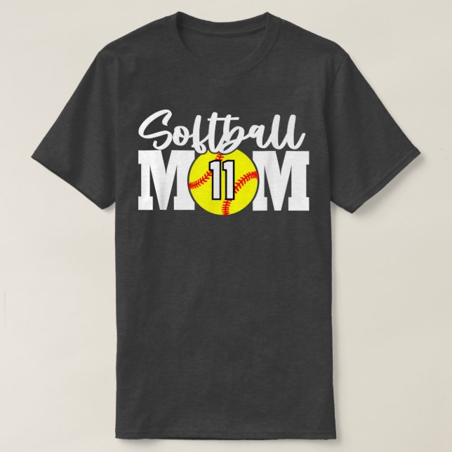 Softball Mamma nummer 11 T Shirt (Design framsida)