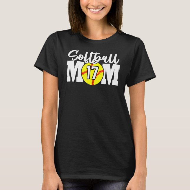 Softball Mamma nummer 17 T Shirt (Framsida)