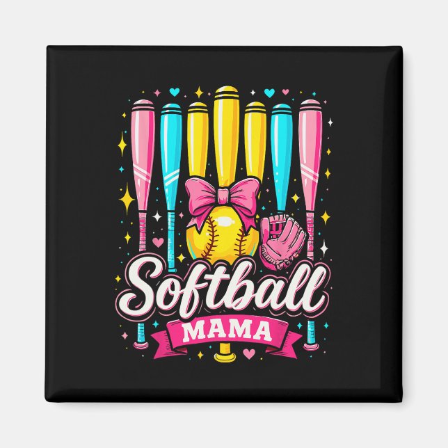 Softball Mamma Softball Coquette Bow Softball  Magnet (Framsidan)