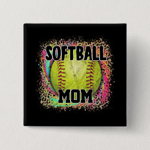 Softball Mamma Tie Dye Leopard Print Gult Boll Knapp