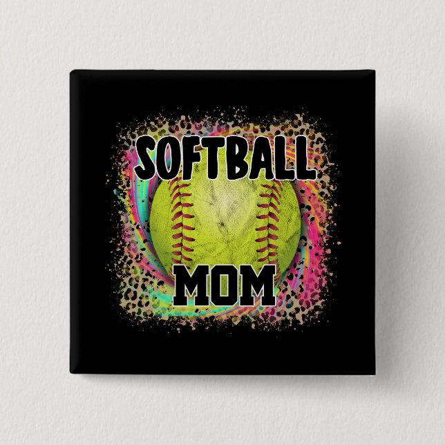 Softball Mamma Tie Dye Leopard Print Gult Boll Knapp (Framsida)