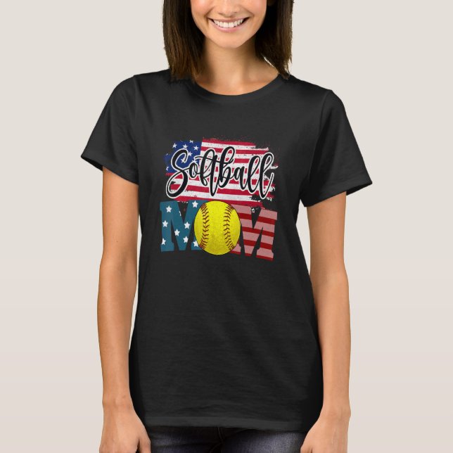 Softball Mamma Usa American Flagga T Shirt (Framsida)