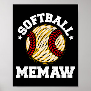 Softball Memaw Distressed Vintage Rolig Mormor Ga Poster