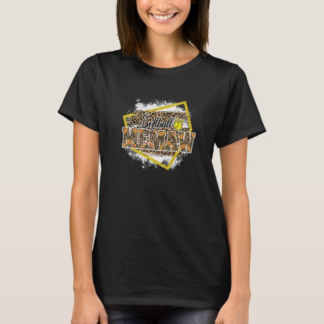 Softball Memaw Leopard Bleached Family Matching   T Shirt (Framsida)