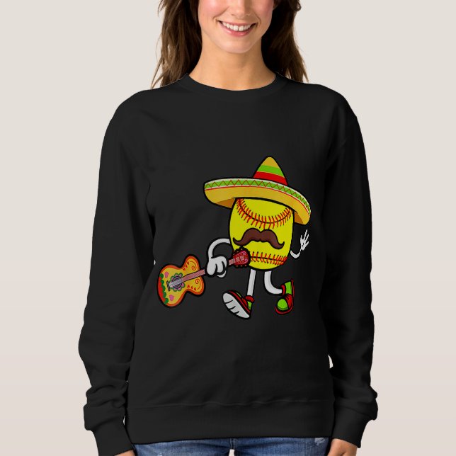 Softball Mexican Guitar Hat Cinco De Mayo T Shirt (Framsida)