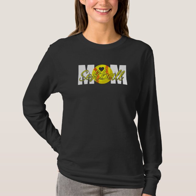 Softball Mom Heart Mama Mother's Day   T Shirt (Framsida)