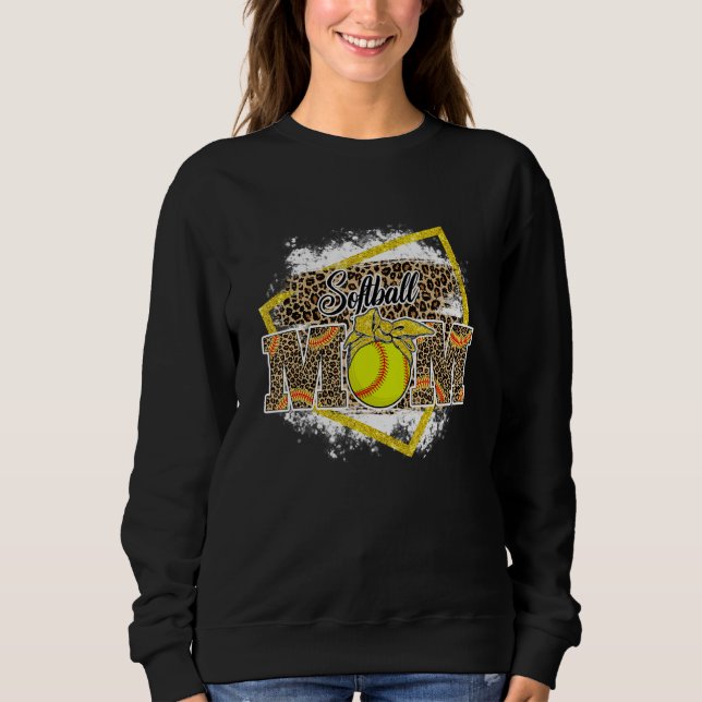 Softball Mom Leopard Bleached Family Matching T Shirt (Framsida)