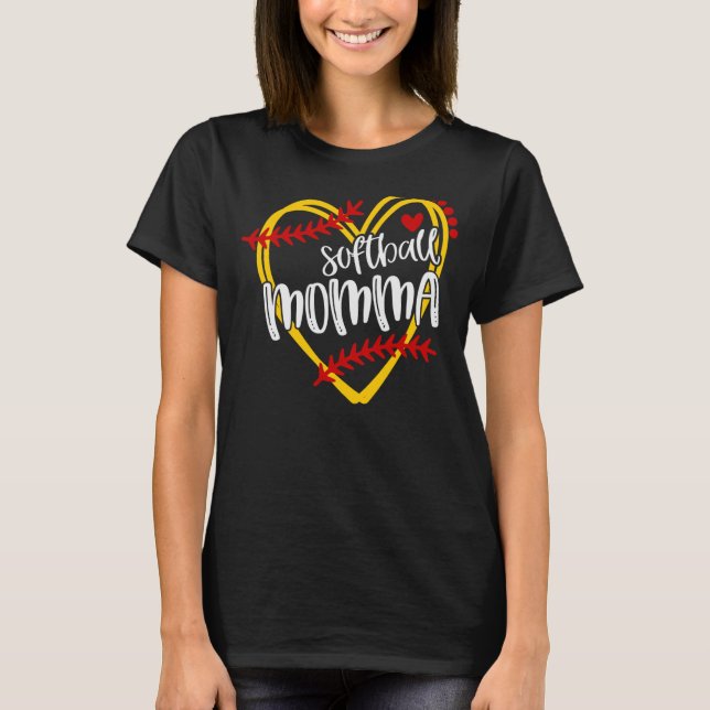 Softball Momma Mamma Softball Softball Heart T Shirt (Framsida)