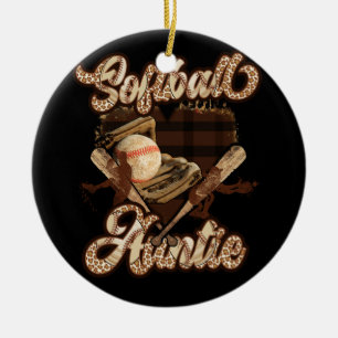 Softball Moster Heart Proud Softball Auntie Leopar Julgransprydnad Keramik
