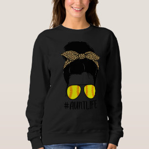 Softball Moster Life Leopard Messy Bun Hair Auntie T Shirt