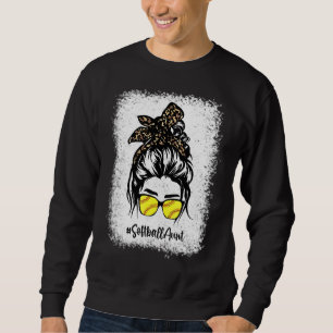 Softball Moster Messy Hair Bun Leopard Women Mor' Lång Ärmad Tröja