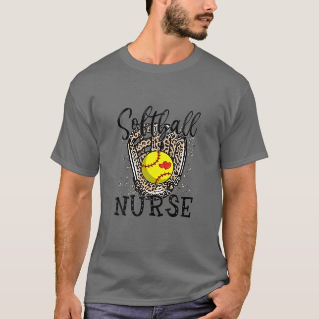 Softball Nurse Leopard Game Day Softball Älskare m T Shirt (Framsida)