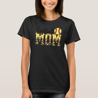 Softball och Mamma Red Heart med leopard för Mor T Shirt