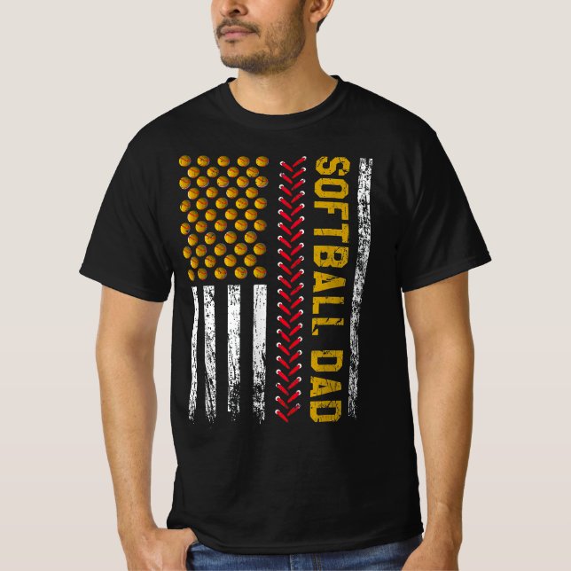 Softball Pappa American Flagga T Shirt (Framsida)