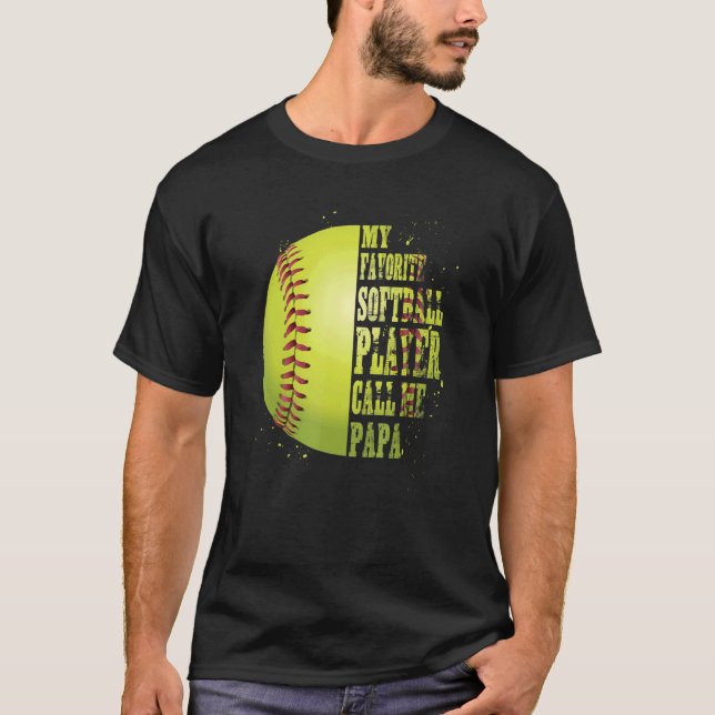 Softball Pappa My Favorite Softball Player ringer  T Shirt (Framsida)