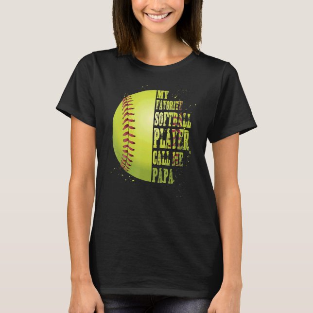 Softball Pappa My Favorite Softball Player ringer  T Shirt (Framsida)