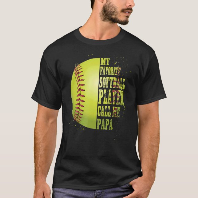 Softball Pappa My Favorite Softball Player ringer  T Shirt (Framsida)