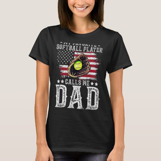 Softball Pappa My Favorite Softball Player ringer  T Shirt (Framsida)
