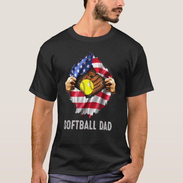 Softball Pappa Toppen Hero American US Flagga D T Shirt (Framsida)