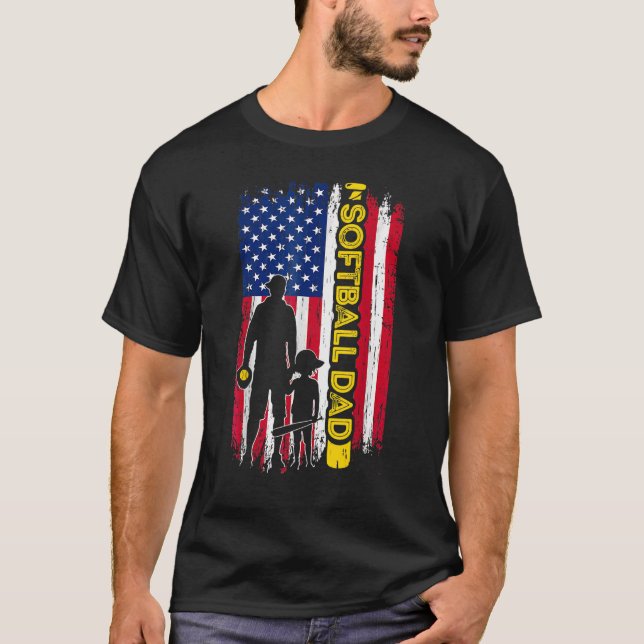 Softball Pappa USA flagga Softball Player Pappa Fa T Shirt (Framsida)