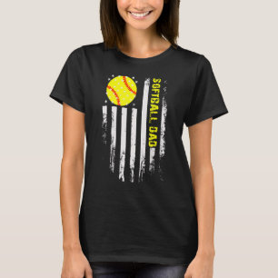 Softball Pappa Vintage Flagga USA Amerikanska Flag T Shirt