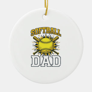 Softball Pappa Vintage Gravyr T-Shirt Design_1 Julgransprydnad Keramik