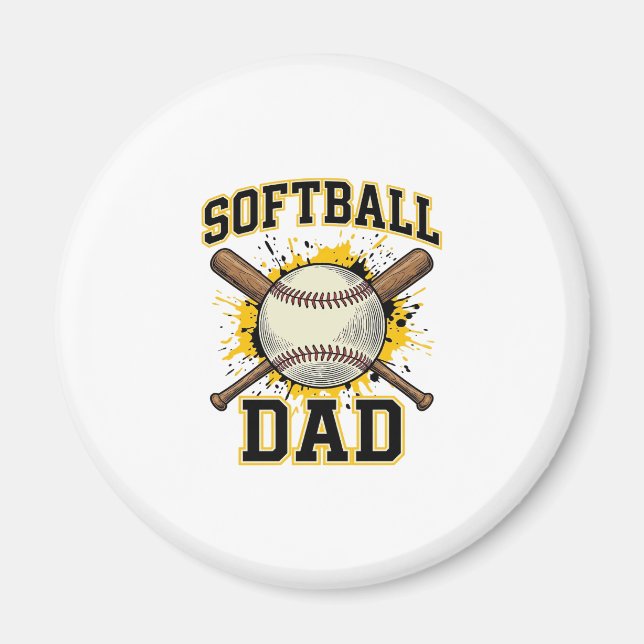 Softball Pappa Vintage Varsity Korslagda Slagträn  Magnet (Framsidan)