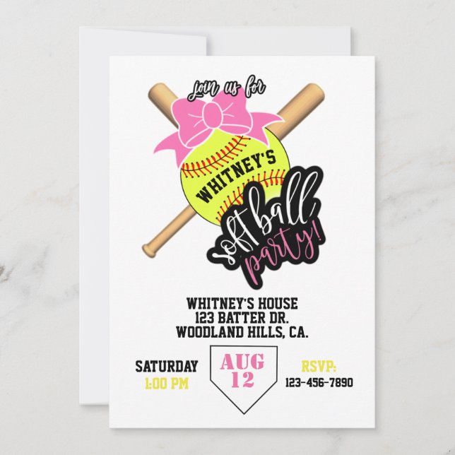 Softball, party, basebolltema, flicka (Framsida)