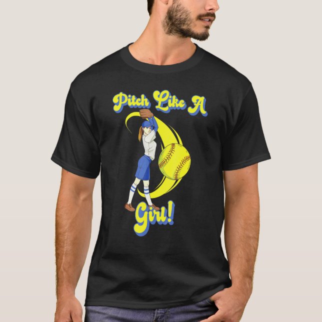 Softball Pitcher för flickor som en flicka T Shirt (Framsida)