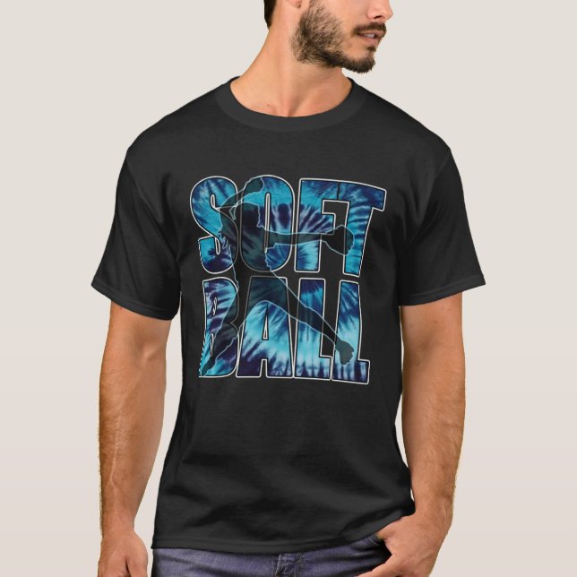 Softball Pitcher med Tie Dye Deep Blue Lettering T Shirt (Framsida)