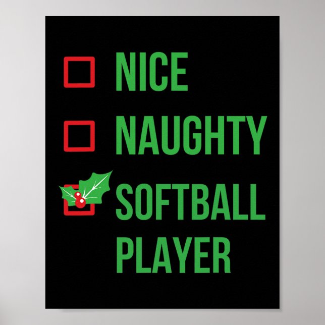 Softball Player Funny Pajama-julklapp Poster (Framsidan)