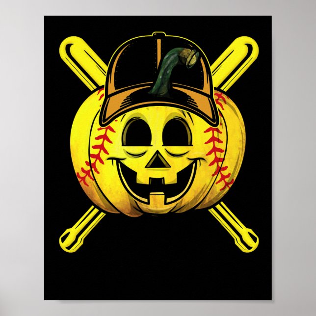 Softball Player Scary Pumpkin Costume Halloween Poster (Framsidan)