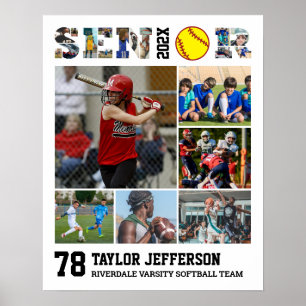 Softball Player Senior Night Sports Photo Collage Poster