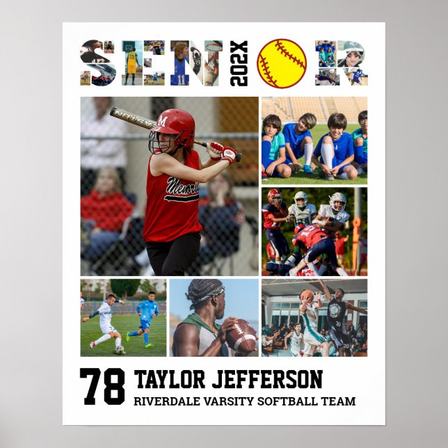 Softball Player Senior Night Sports Photo Collage Poster (Framsidan)