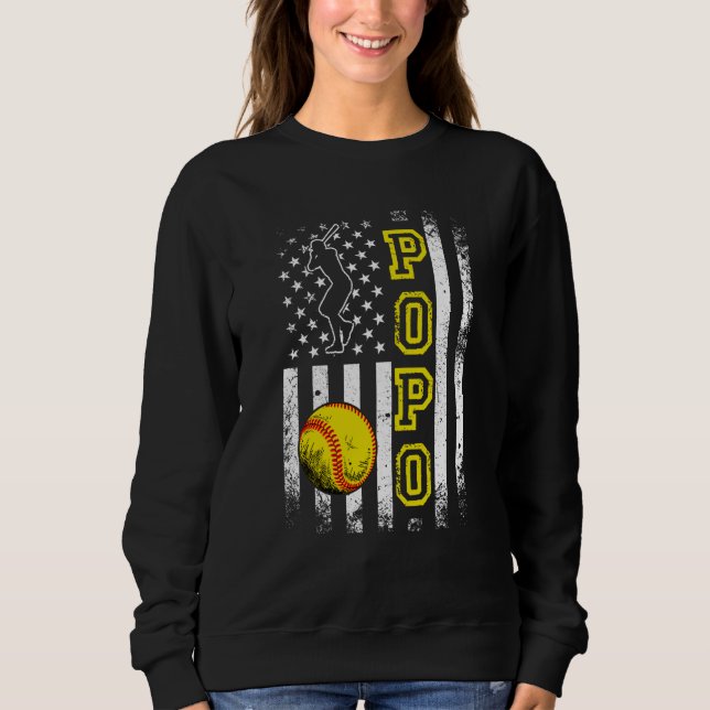 Softball Popo American Flag Vintage Softball T Shirt (Framsida)