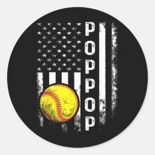 Softball Poppop Amerika Flagga Män Kvinnor Vintage Runt Klistermärke